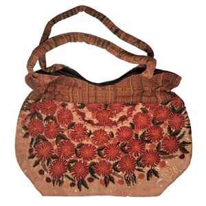 VTG 60s Floral‎ Orange Tapestry Shoulder Bag Purse